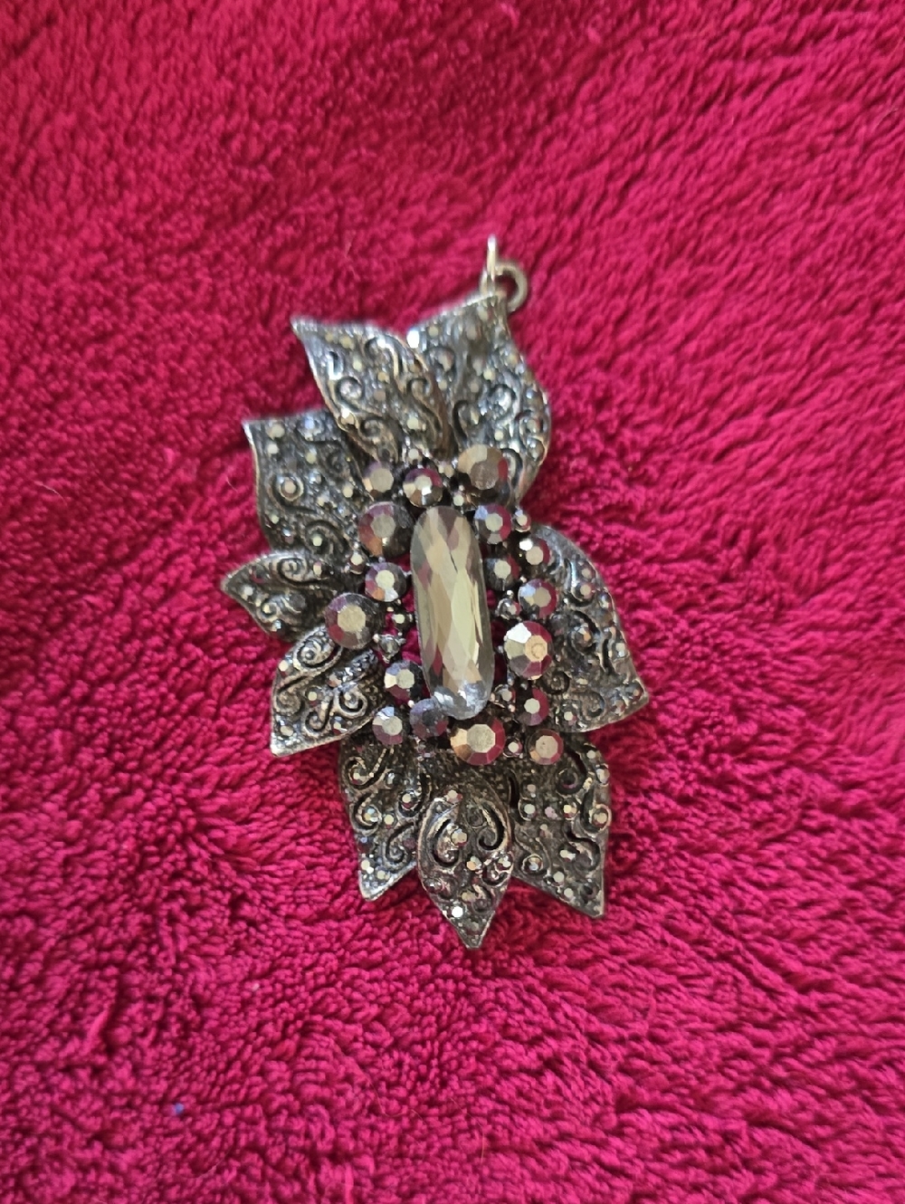 Silver-Tone Floral Crystal Pendant Necklace - Clear Crystal Accent